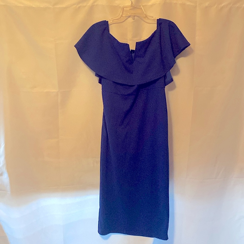 Blue off shoulder midi dress